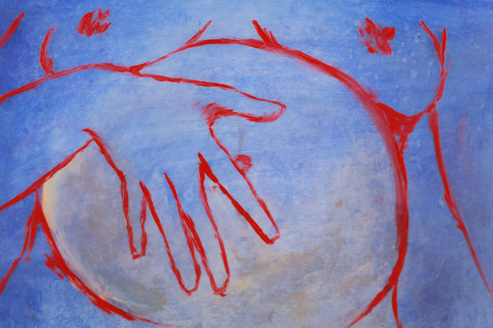 dessin d'une main rouge sur un ventre de femme enceinte